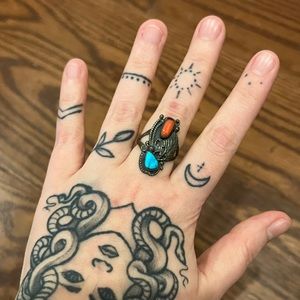 Vintage Native American Turquoise and Coral Ring